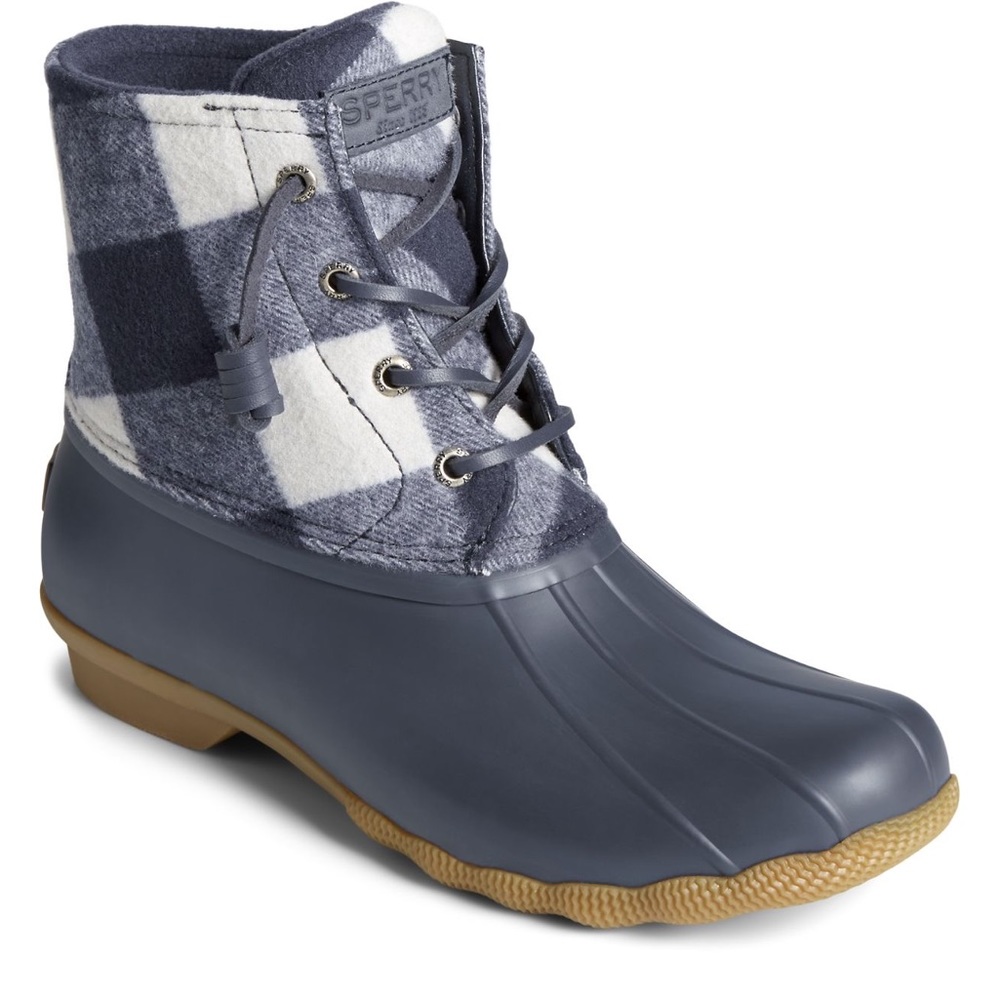 Sperry women’s saltwater Buffalo check duck boot Buffalo plaid wool shaft navy - Picture 2 of 13